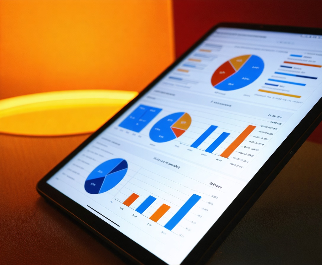 Tablet zeigt komplexe Datenvisualisierungen
